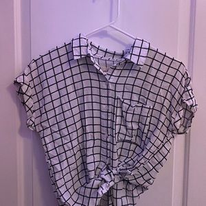girl krazy trendy square-patterned button up tee